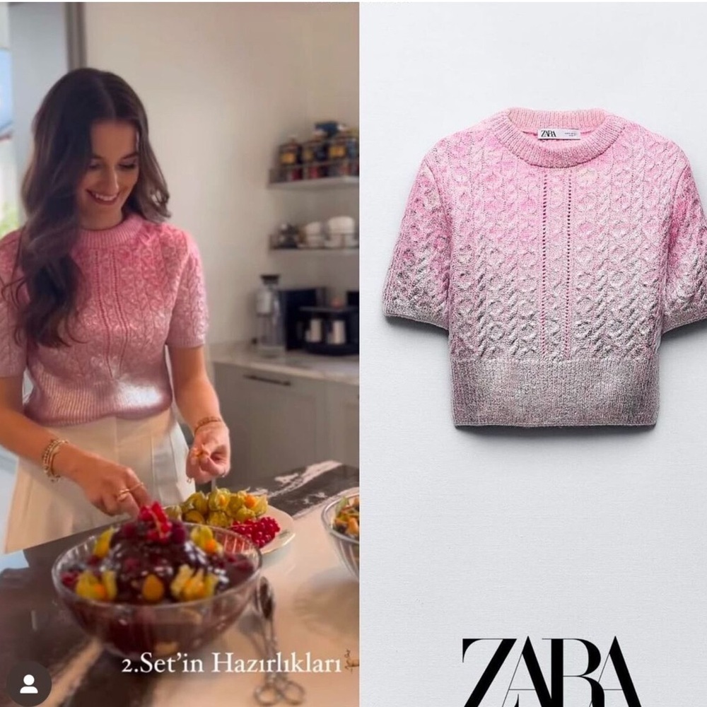 Zara Pink Ombre Cable-Knit Short Sleeve Sweater